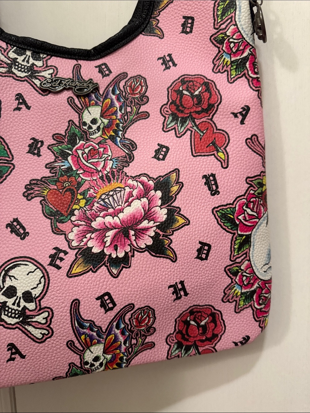 NWT Ed Hardy: Women's Faux Leather Tote Bag (Skull Rose Pink) - Picture 7 of 14